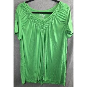 JMS Just My Size T-Shirt Plus 3X XXX Green Embellished V-Neck Short Slv Pullover
